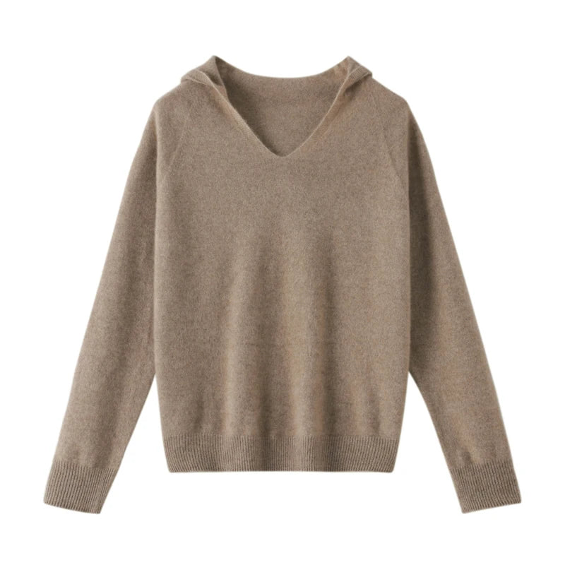 Autumn/Winter new cashmere sweater for women 100% Merino wool fashion V-neck hooded autumn warm jumper top