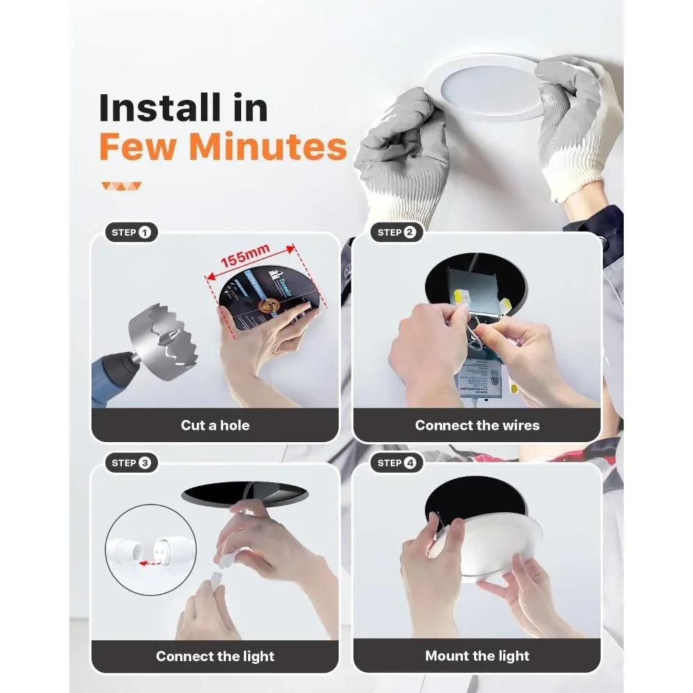 24-Pack 6" Ultra-Slim LED Recessed Ceiling Light with Junction Box, 3000K Warm White Light, 12W 110W Eqv, Dimmable