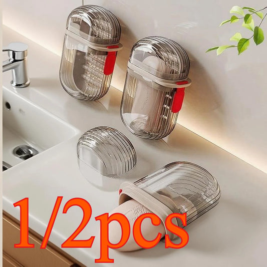 1/2Pcs Portable Soap Tray Leakproof Household Bathroom Drain Tray Bathroom Transparent Soap Box with Lid for Camping Traveling