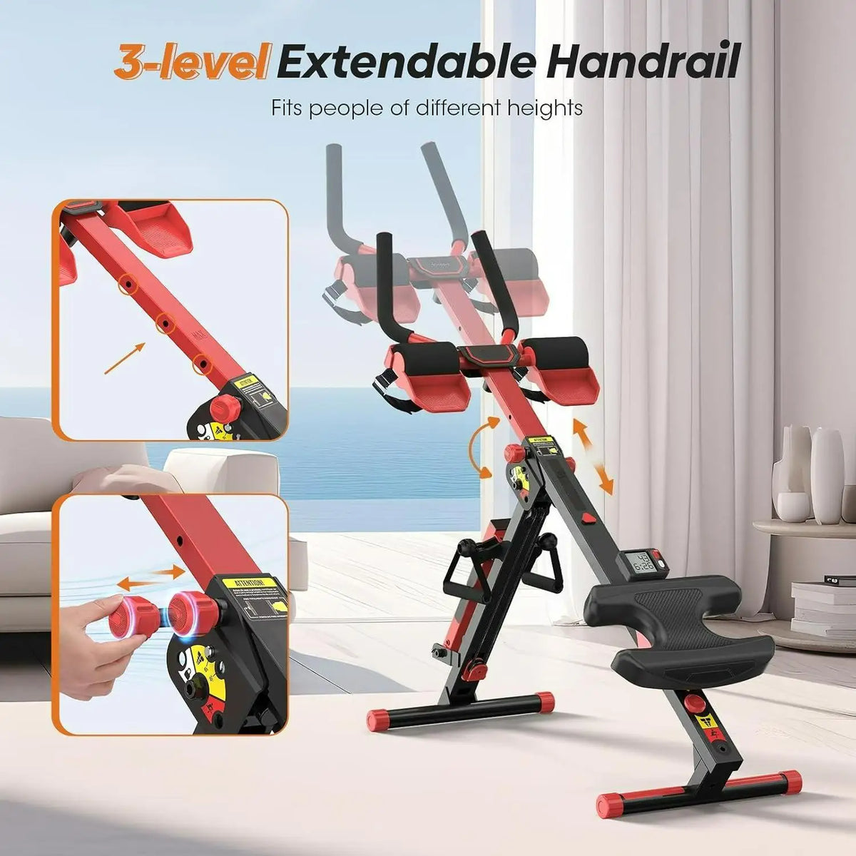 W_Rowing Machine, 4 in 1 Rowing and Ab Machine with 2 Levels of Workout Resistance, Quiet