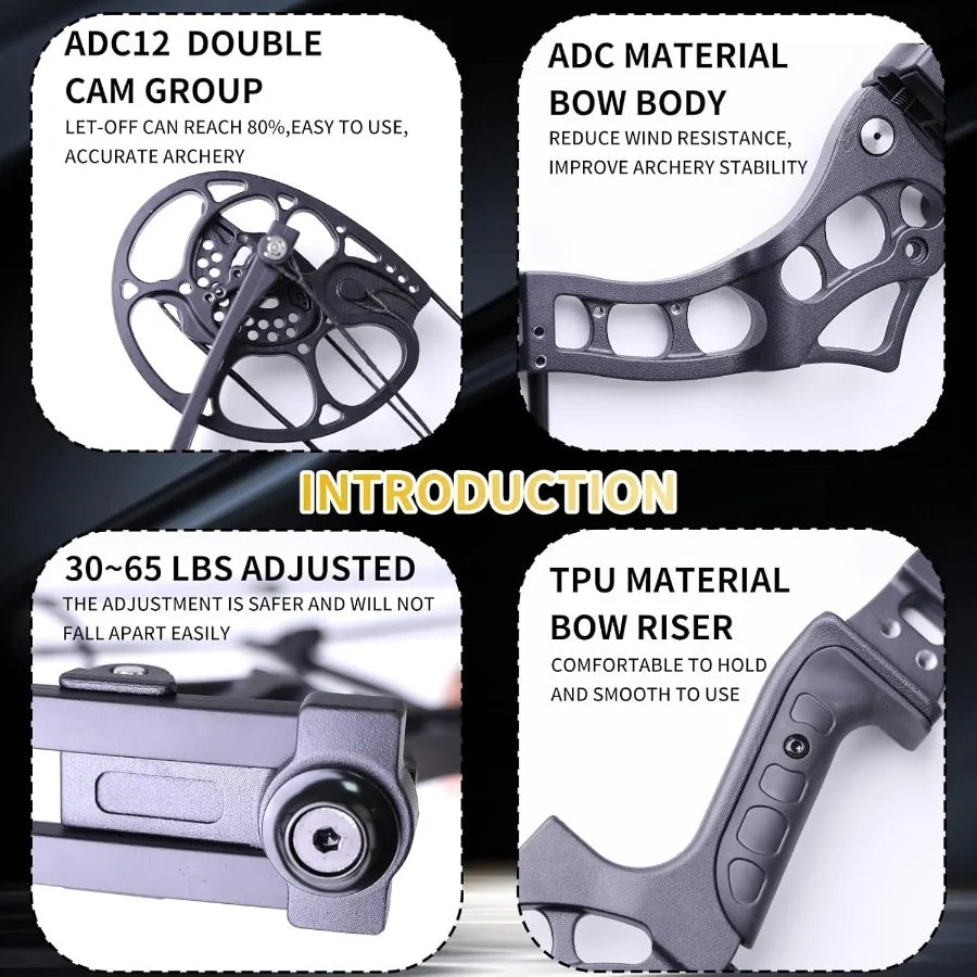 Compound Bow and Arrow Set for Adults Archery Shooting Bow Adjustable 3065LBS Composite Bow Combination 19.530 Draw Length Hunt