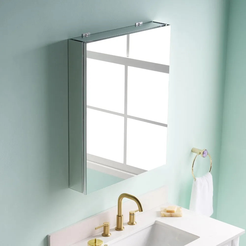 24 x 30 Bathroom Medicine Cabinet, Anodized Chrome Aluminum Frame, Medicine Cabinet with Adjustable Glass Shelves, Bathr