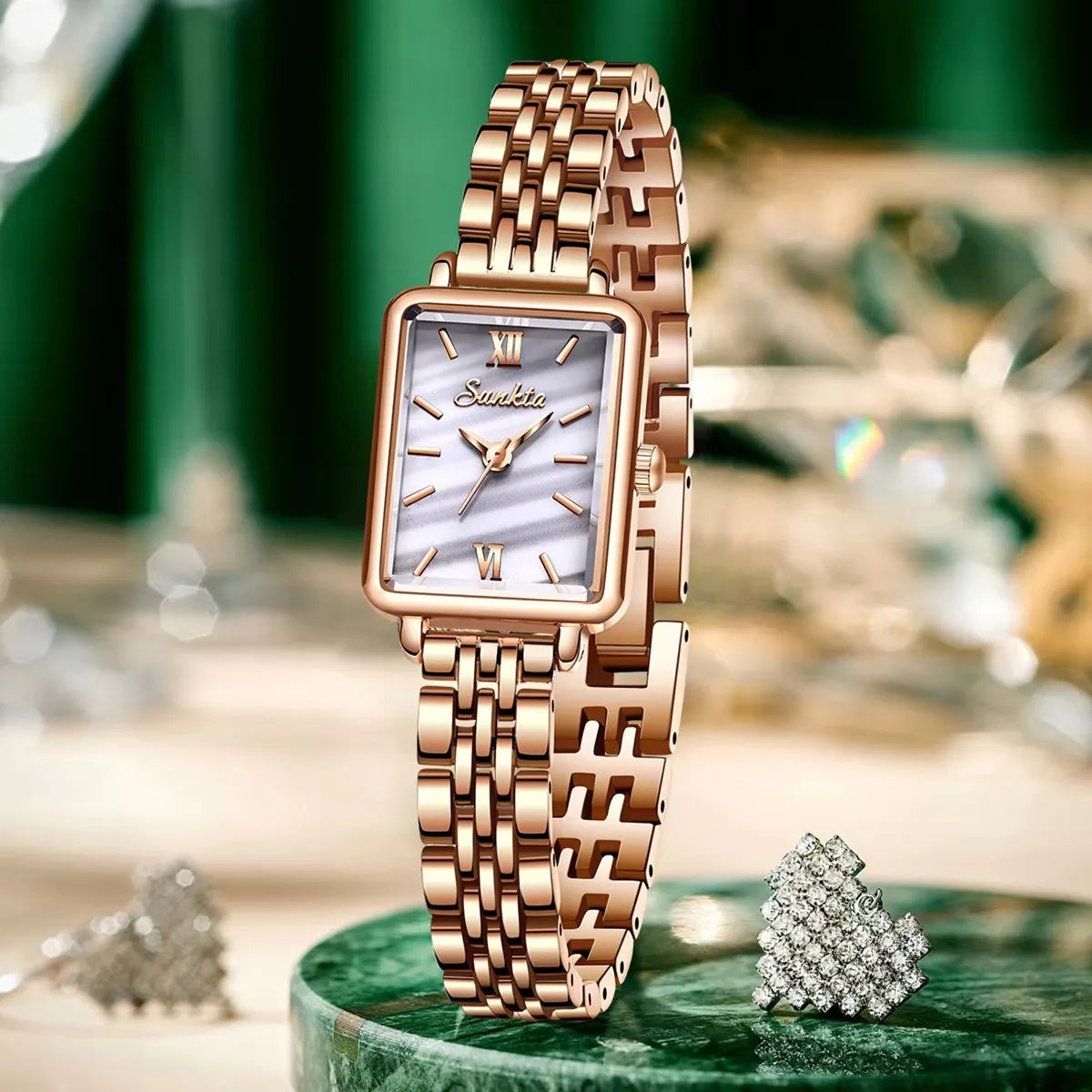 SUNKTA Fashion Ladies Watch Elegant Dress Womens Wristwatches Ceramic Bracelet Watches for Women Waterproof Clock Reloj Mujer