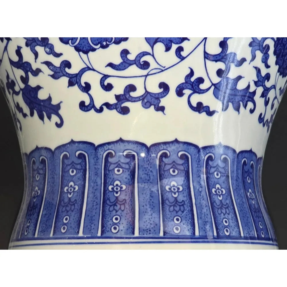 Large Antique-Inspired Blue and White Porcelain Floral Temple Jar Vase, Ming Dynasty Style, Handcrafted in Jingdezhen, China