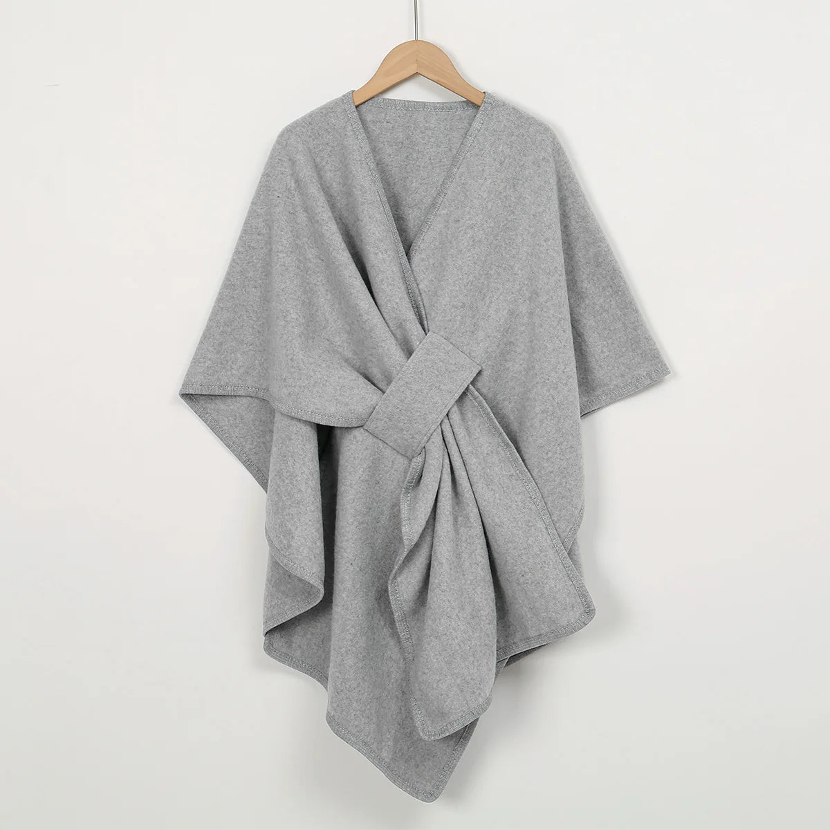 Women's Warm Shawl Wrap Solid Color Half Sleeve Poncho Women Faux Knitted Wool Cardigan Coat Ladies Elegant Loose Cape Shawl
