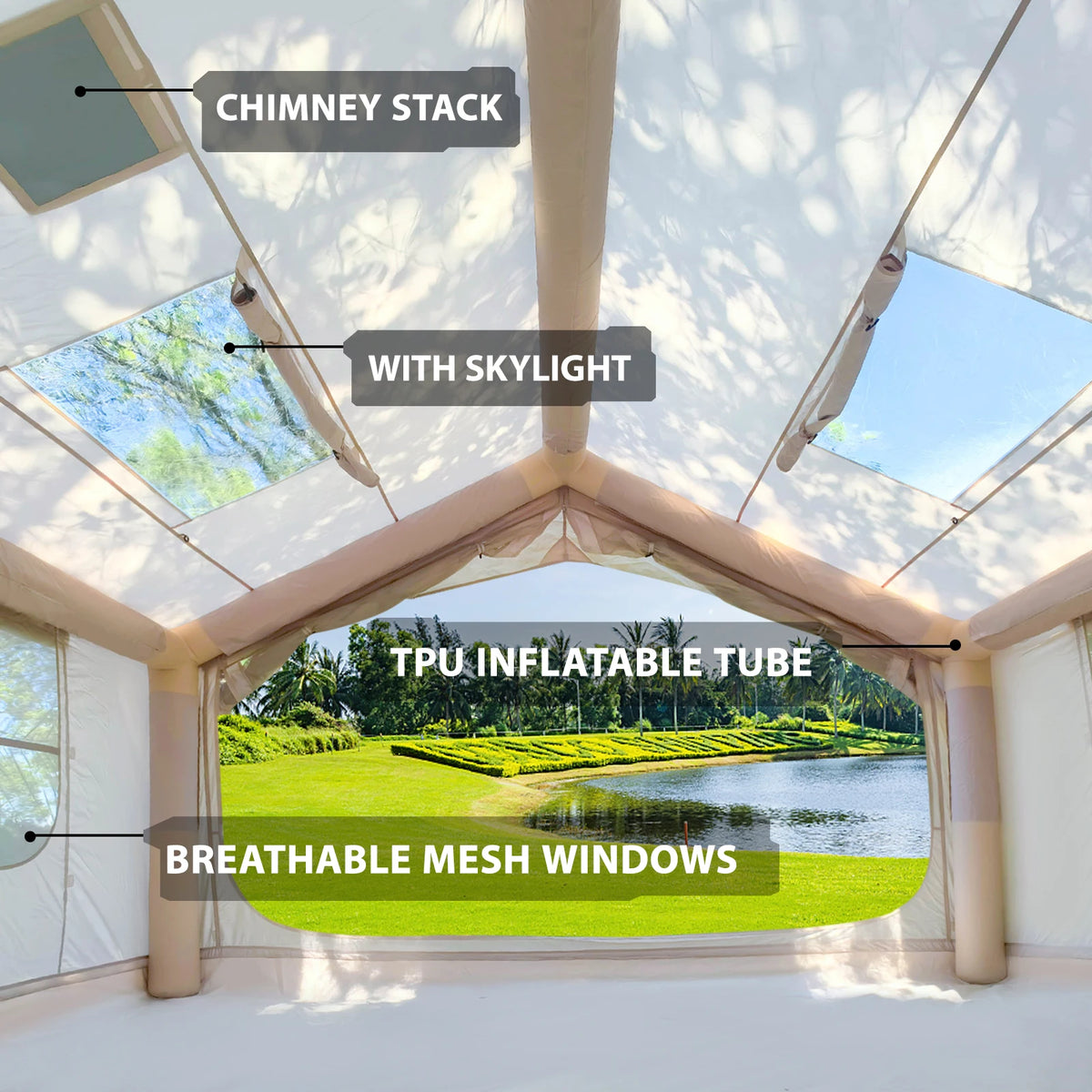 Inflatable Camping Tent, 4 Season Waterproof and Winderproof Air Tent, Easy Setup Luxury Glamping House for Family