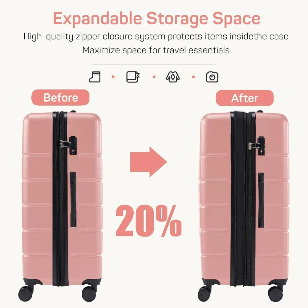 Pink 20-24-28 Inch Travel Luggage Sets for Women with Stylish Design and Durable Quality