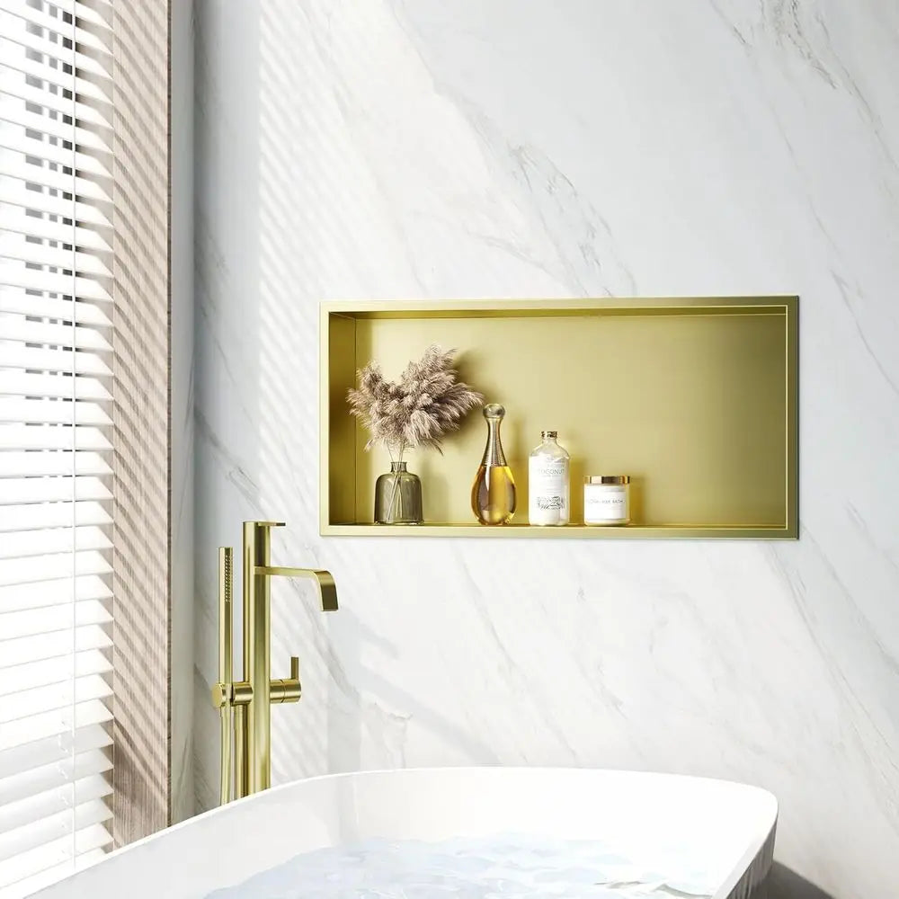 25.1x13.1 Inch Golden Stainless Steel Shower Wall Niche, No Tile Required, Waterproof Recessed Cabinet for Bathroom Storage