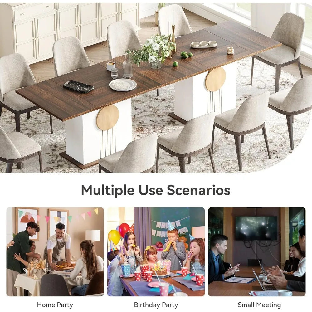 Modern Rectangular Dining Table for 6, Wooden Kitchen Furniture with Sturdy Base, Contemporary Dining Set