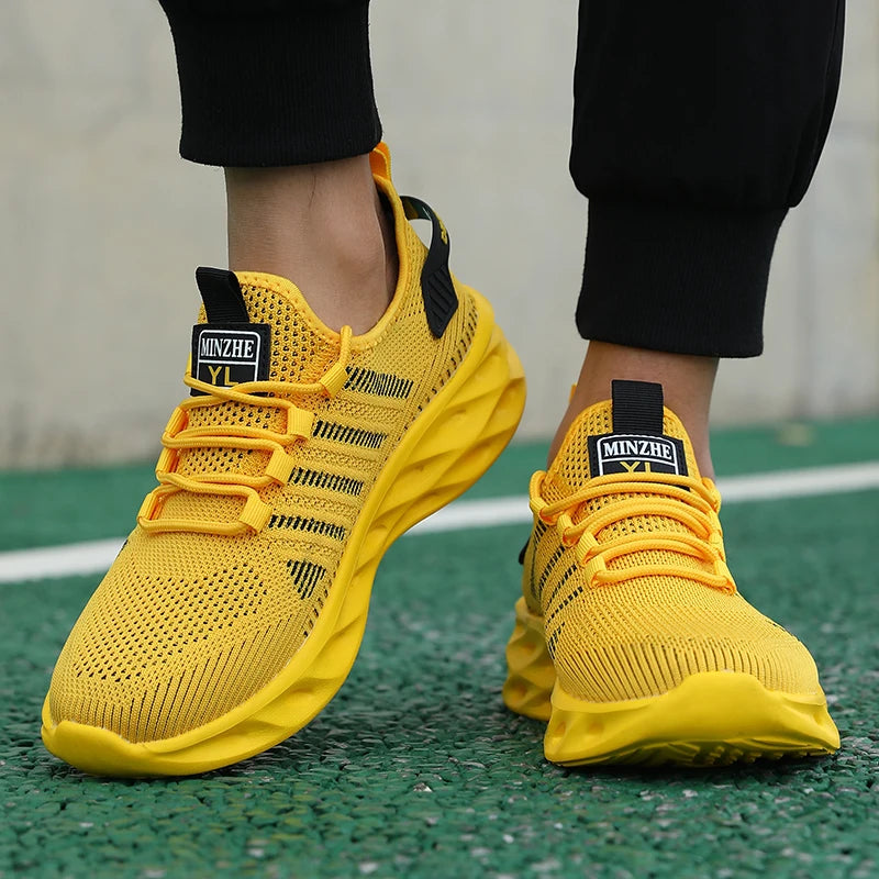 Men Shoes Comfortable Unisex Sneakers Breathable Couple Running Shoes Women Tennis Sports Shoe Size 37-47 Yellow Walking Sneaker