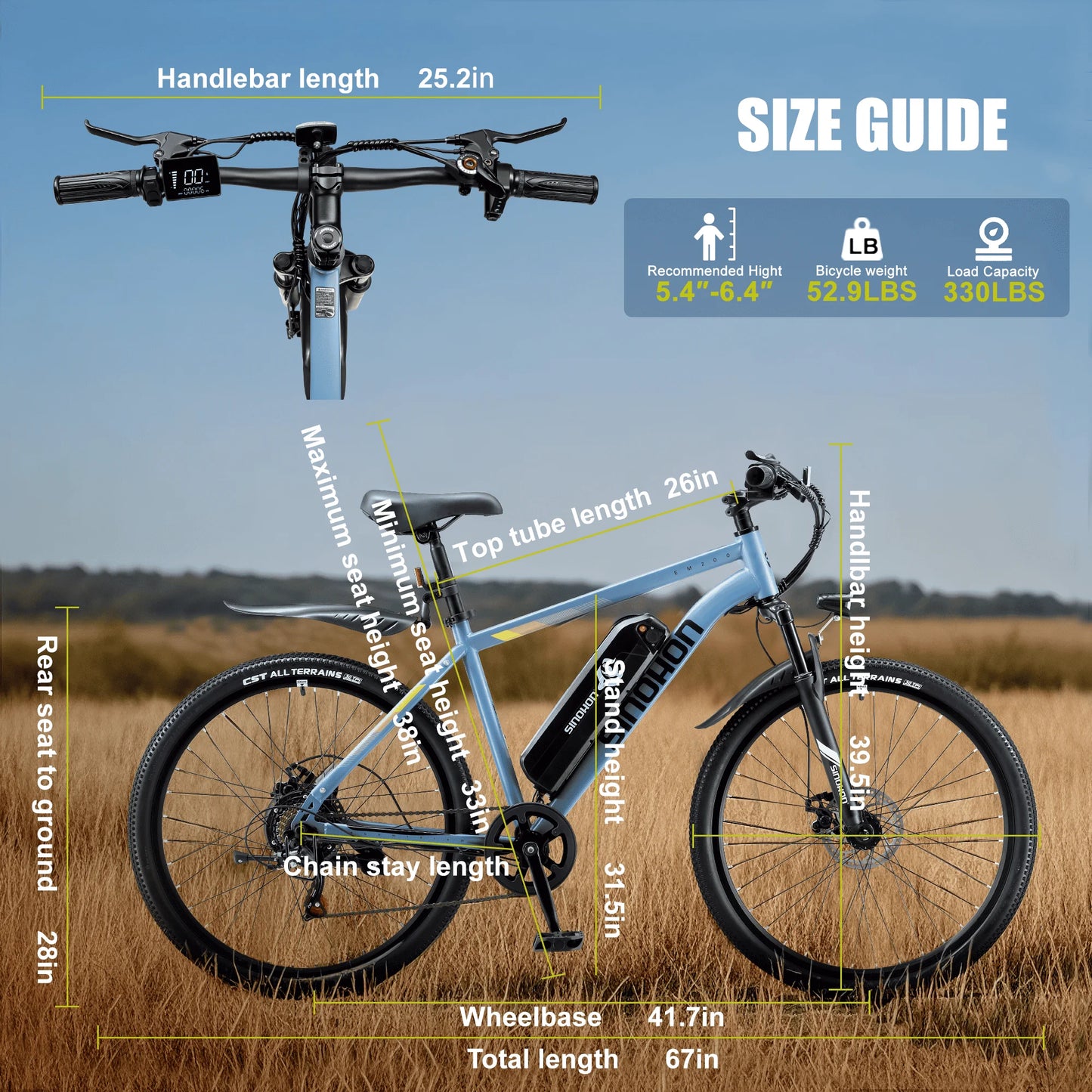 Mountain Electric Bike Adults 500W Peak Motor 26'' Tires Front Suspension Electric Bicycle 25-37Miles 7-Speed Lightweight E-MTB