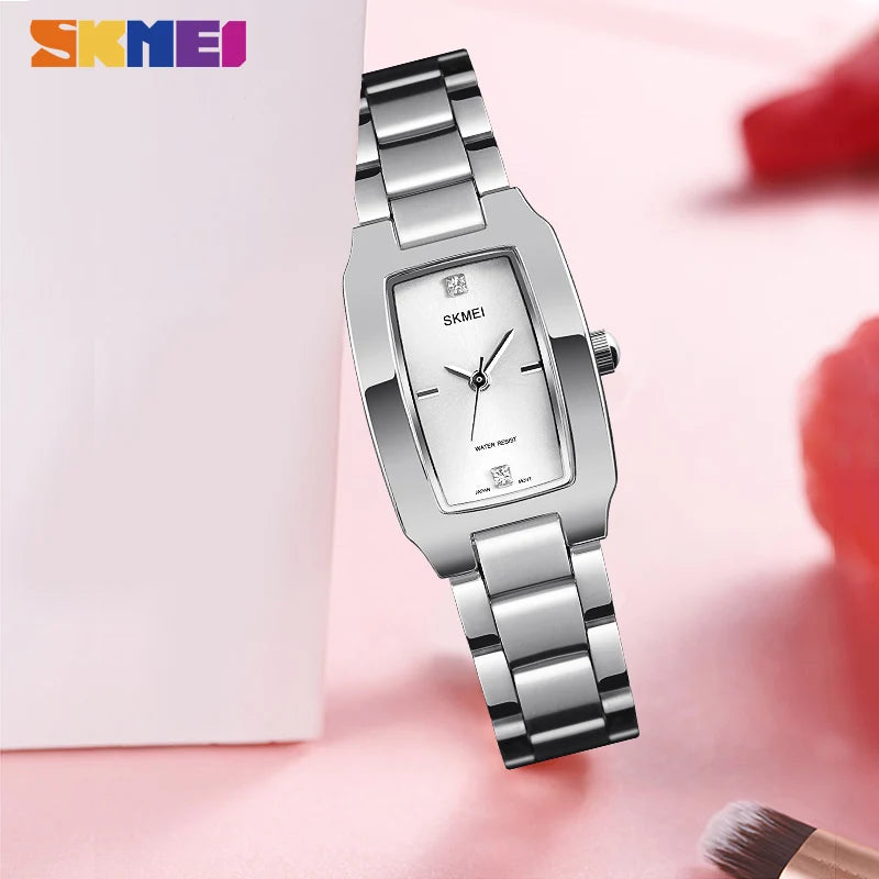 SKMEI Quartz Watch Fashion Thin Watches Ladies Casual Dress Luxury Silver Ladies Rhinestone Waterproof Relogio Feminino 1400