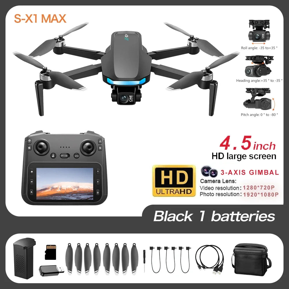 2025S-X1 MAX GPS Drone 4K Professional HD Camera 3-Axis Gimbal 5G Digital image transmission Large Screen FPV Dron RC Quadcopter