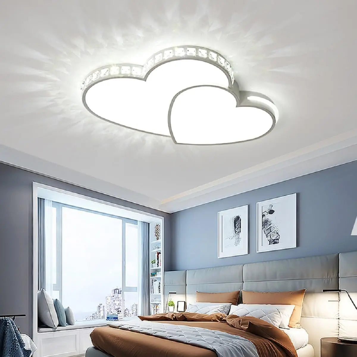 10 Heart Shaped Crystal LED Ceiling Light, Modern Crystal Shining Flush Mount Ceiling Light Lamp Romantic Heart Light Fixture