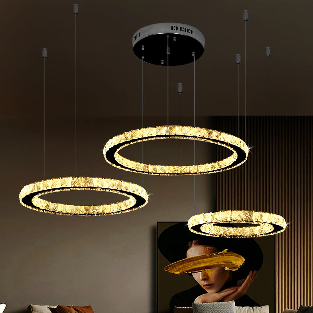 Modern Luxury K9 Crystal Led Ceiling Lamp Ring Chandelier Light Living Dining Room Decor Indoor Pendant Fixture Hotel Luminair