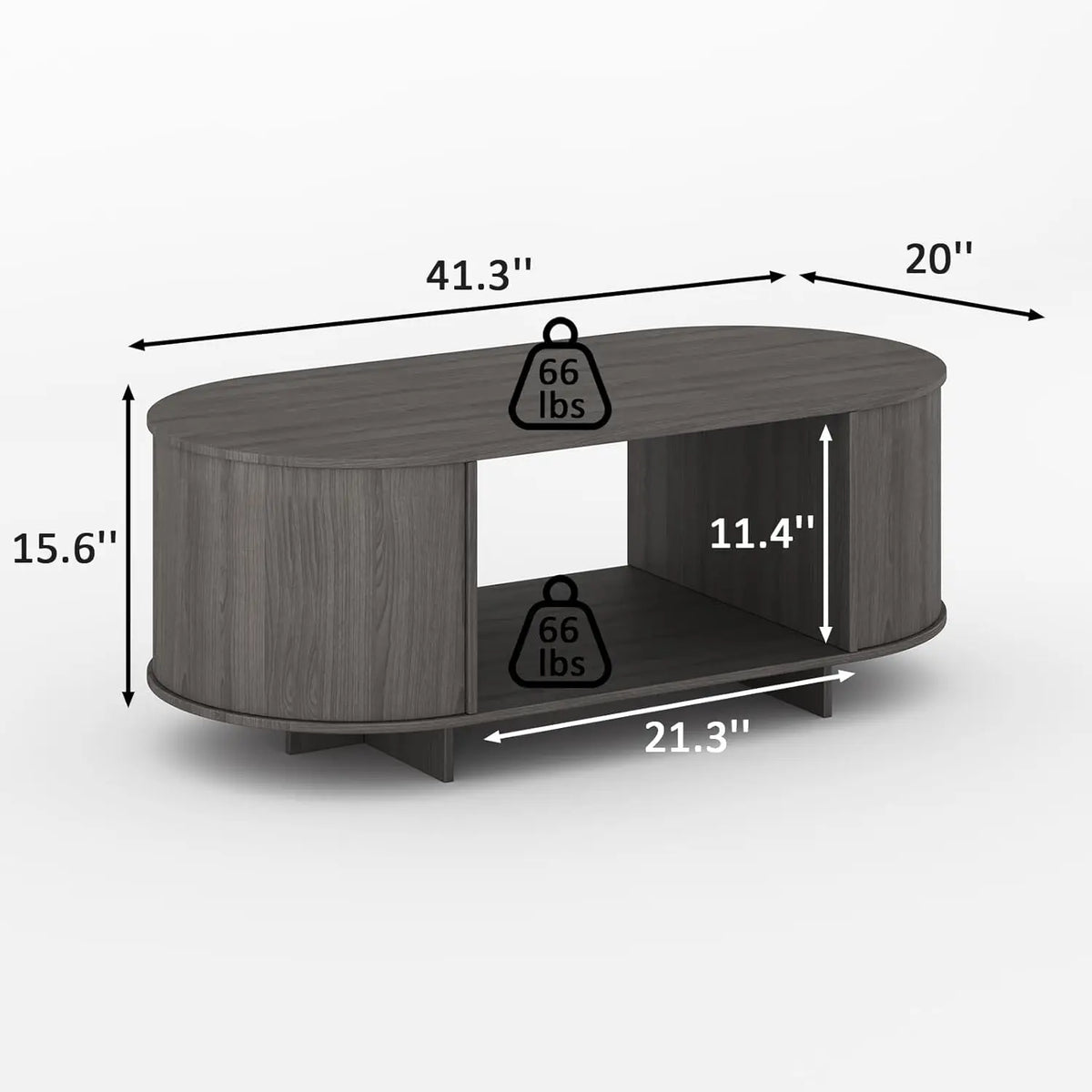 76.4'' Modern TV Console & Coffee Table Set, 4-Drawer Storage, Grey Oval Living Room Furniture
