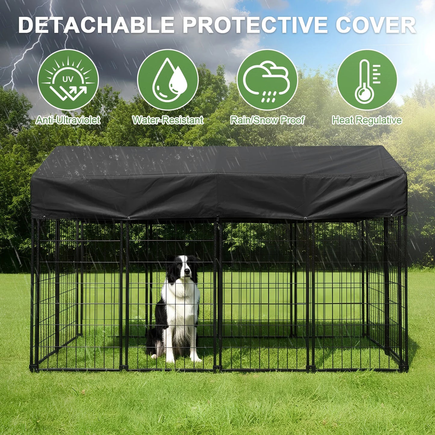 Outdoor Secure Wire House Pet Crate Kennel Anti-Rust Heavy Duty Welded Wire Steel Metal Dog Waterproof Tarpaulin Playpen Fence