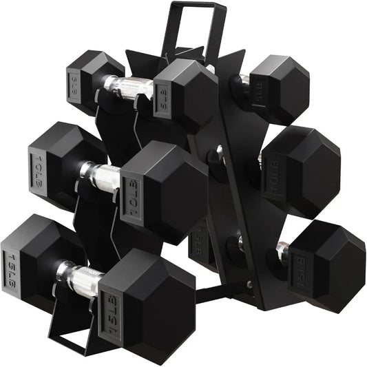 Premium Rubber Encased Hex Dumbbell Sets for Home Gym and Fitness Training 46LBS Set 60LBS Set 100LBS Set with Durable Rubber C