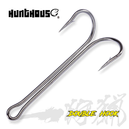 Hunthouse Fishing Hooks 1/0 2/0 3/0 Double Hook High Quality Carbon Steel Fish Hook Sharp Hooks #1 #2 #3 #4 Fishing Tackle Set