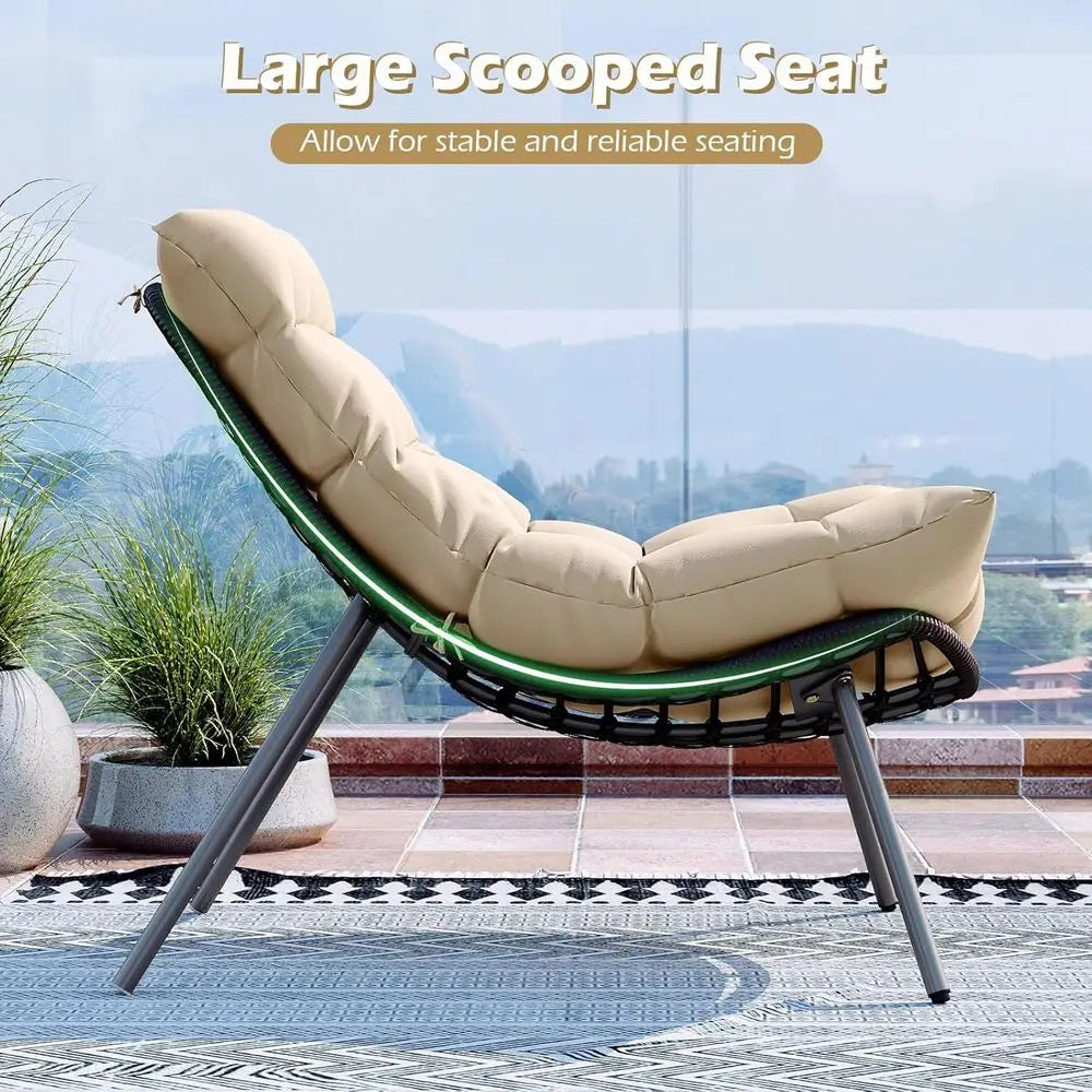 3-Piece Outdoor Bistro Set with Cushioned Wicker Chairs and Glass Table for Patio, Balcony, Deck, and Garden