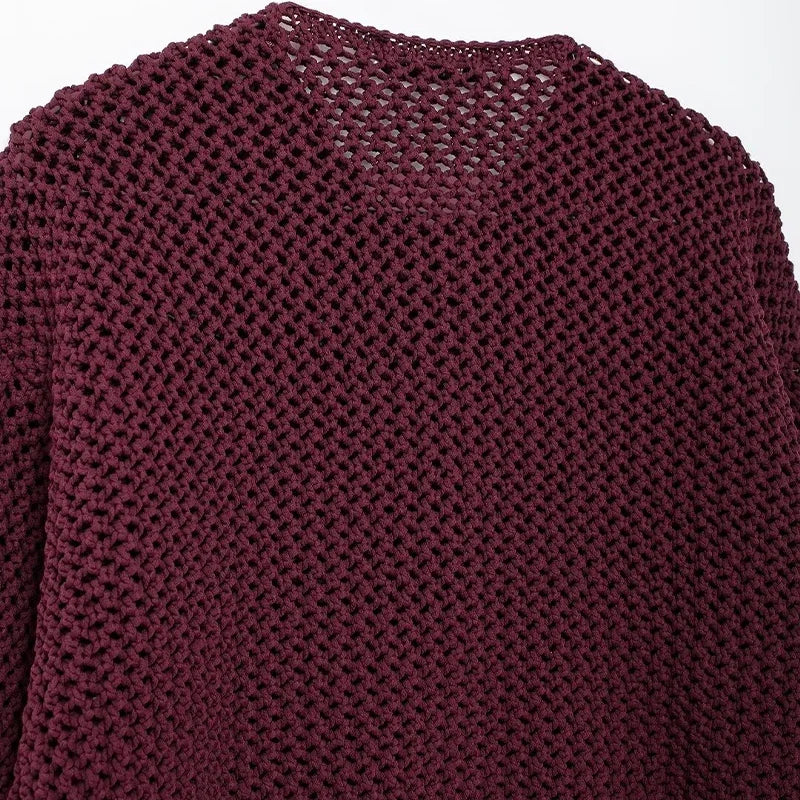 CLAZZAA Women Fashion With Pockets Solid Single Breasted Knitted Sweater Vintage O-Neck Long Sleeves Female Chic Lady Outfits
