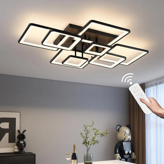 Modern LED Ceiling Light, Dimmable LED Chandelier Black Flush Mount Ceiling Lights, Remote Control Acrylic Ring Ceiling Lamp Fix