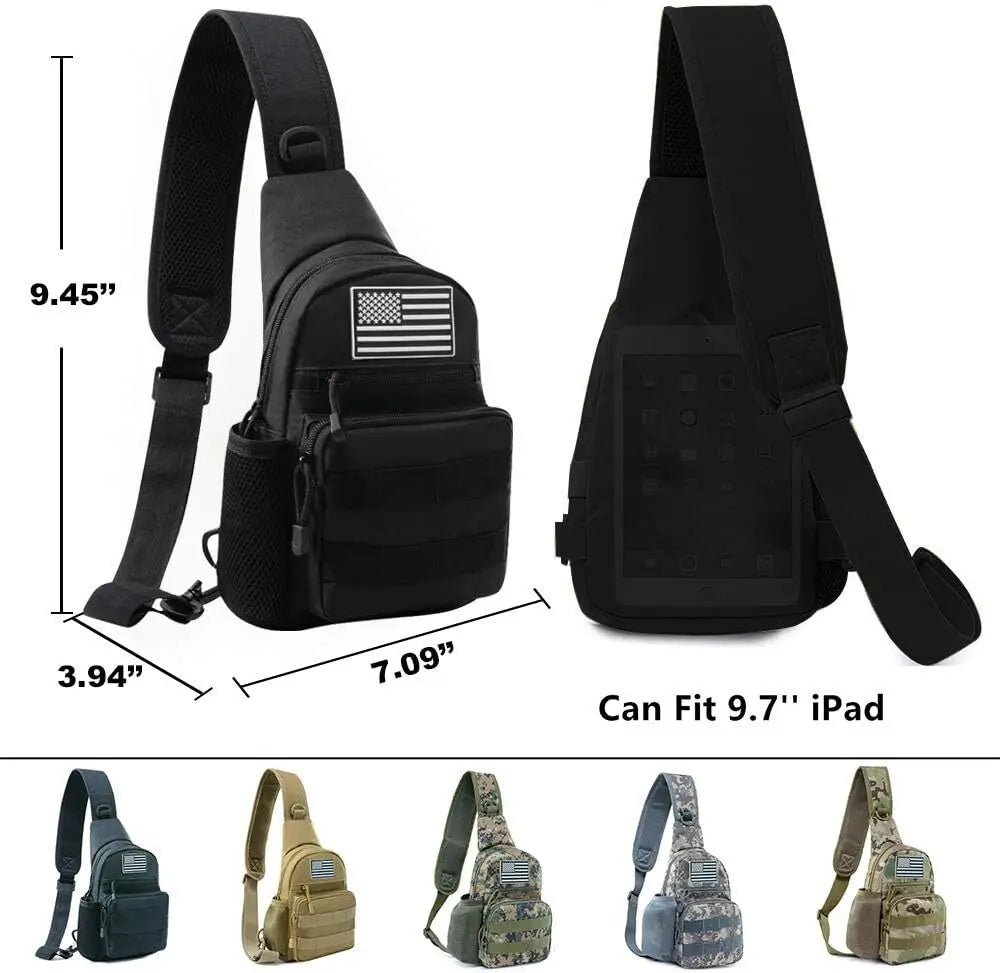 Men‘’s Backpack Molle Tactical Sling Chest Bag Travel Crossbody Bag Pack Messenger Sling Shoulder Bag Water Bottle Holder Bag