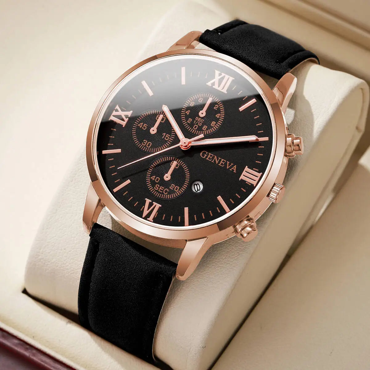 Fashion Roma Dial Men's Watch Casual Leather Strap Men Business Watches Analog Quartz Wristwatches with Calendar（Without Box）