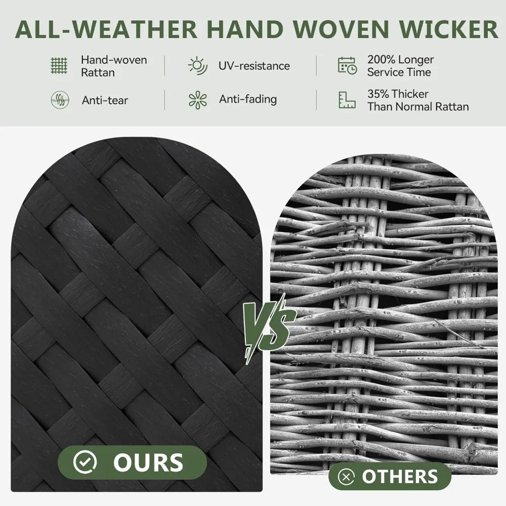 8 Piece Patio Furniture Set with 44” Fire Pit Table Wicker Rattan Patio Sectional Sofa Set Outdoor Seating Furniture with Thick