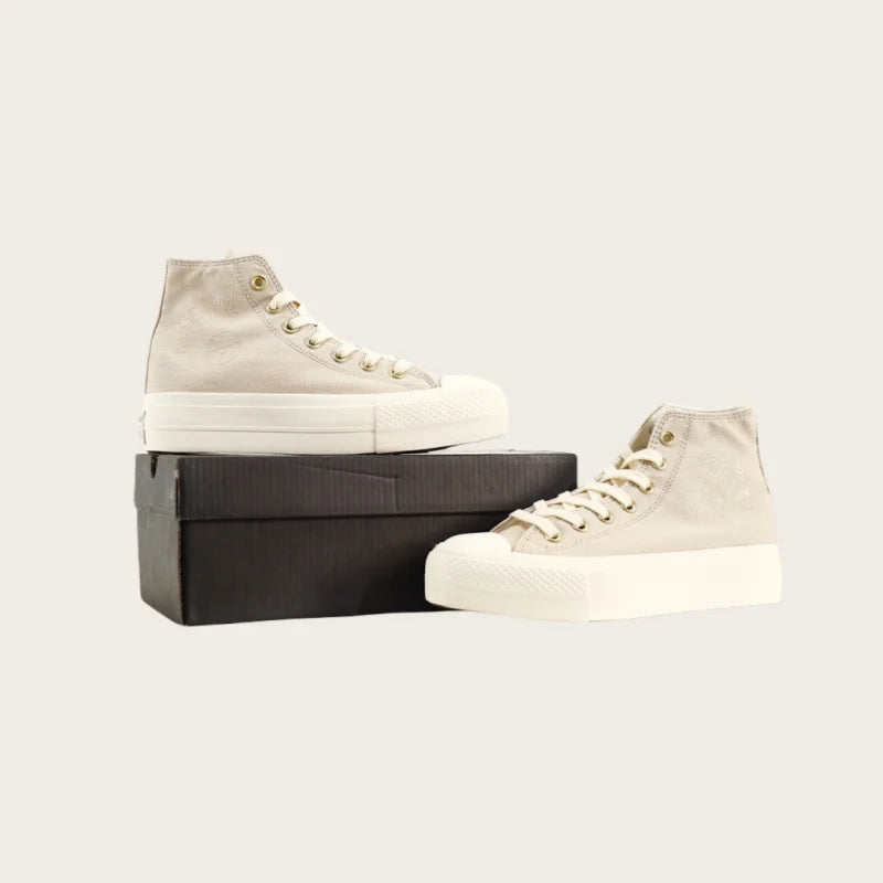 women's casual sports shoes, double-layer thick soled canvas shoes, high top women's shoes