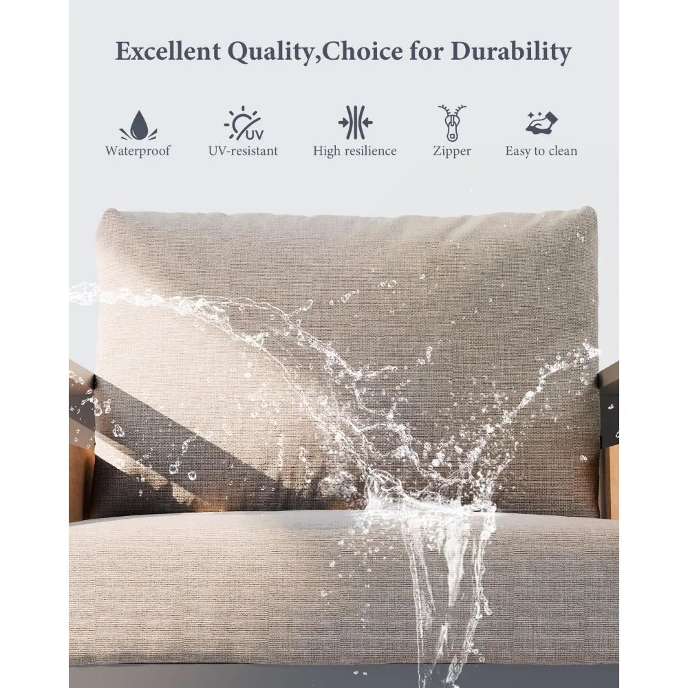 zandor outdoor aluminum patio furniture - 1 pcs 3-seat, all-weather metal modern outside sofa with washable thick cushion for ga