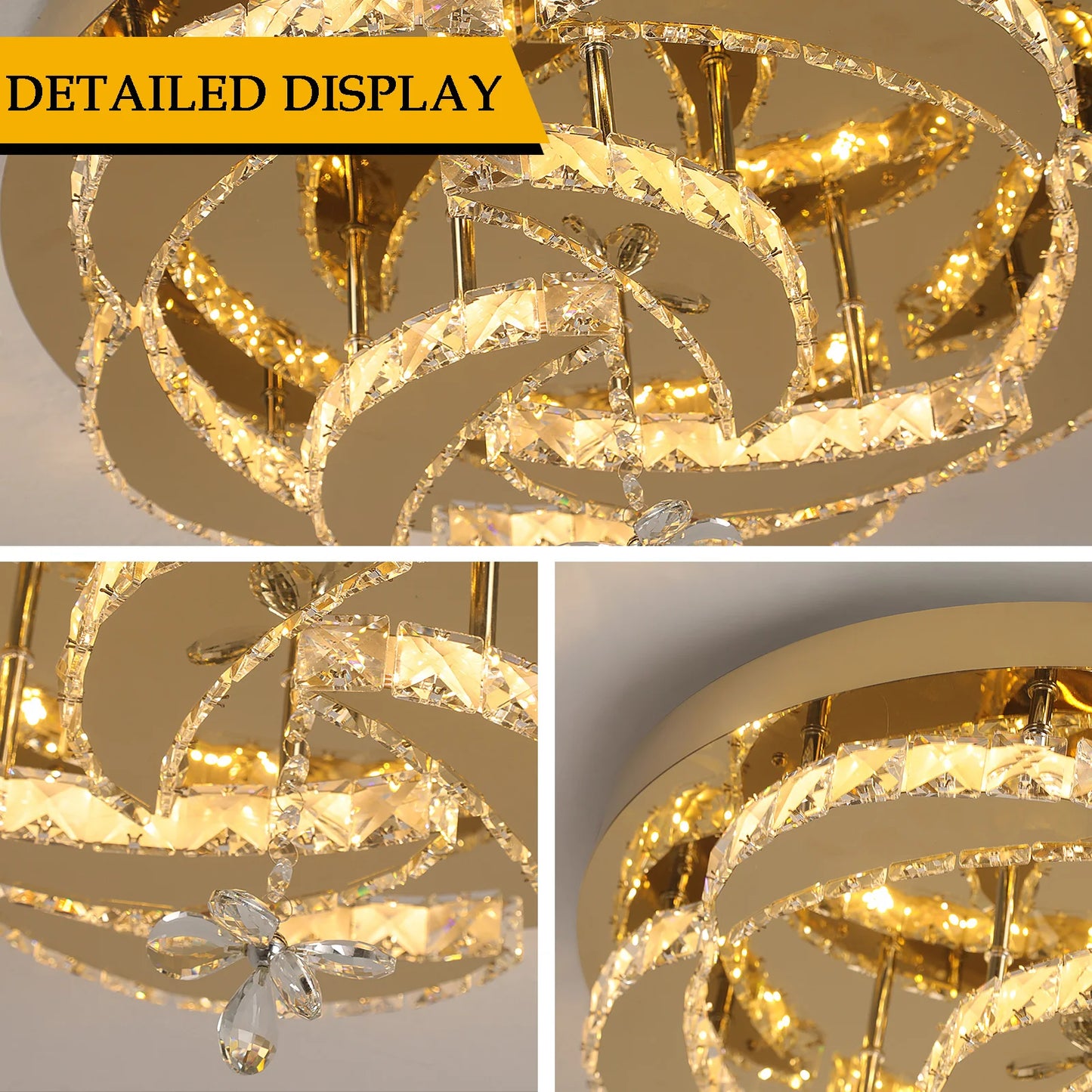 Luxury Crystal Ceiling Lamp Modern Gold Chandelier Led Living Dining Room RC Dimmable Pendant Light Home Decor Fixture Lustre