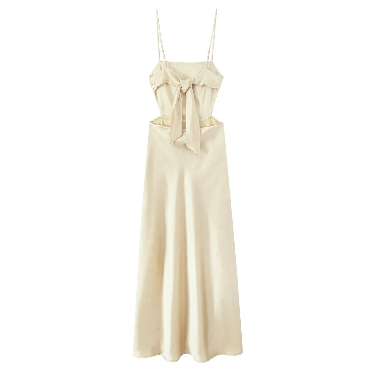 Women's Clothing 2025 Summer New Item Women's Silk Satin Long Skirt Sexy Suspender Tie Decoration Back Elegant Temperament