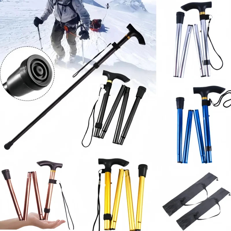Telescopic Walking Stick Outdoor Hiking Trekking Poles Aluminum Alloy Metal Folding Cane Crutches Pole For Elderly People