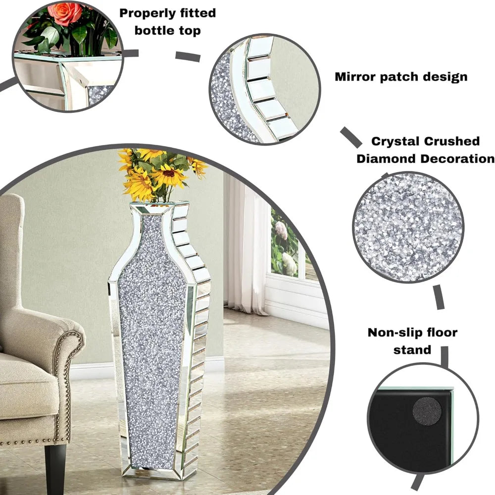 Large Crystal Vase with Crushed Diamond Effect for Living Room Decor and Big Glass Vase Accents