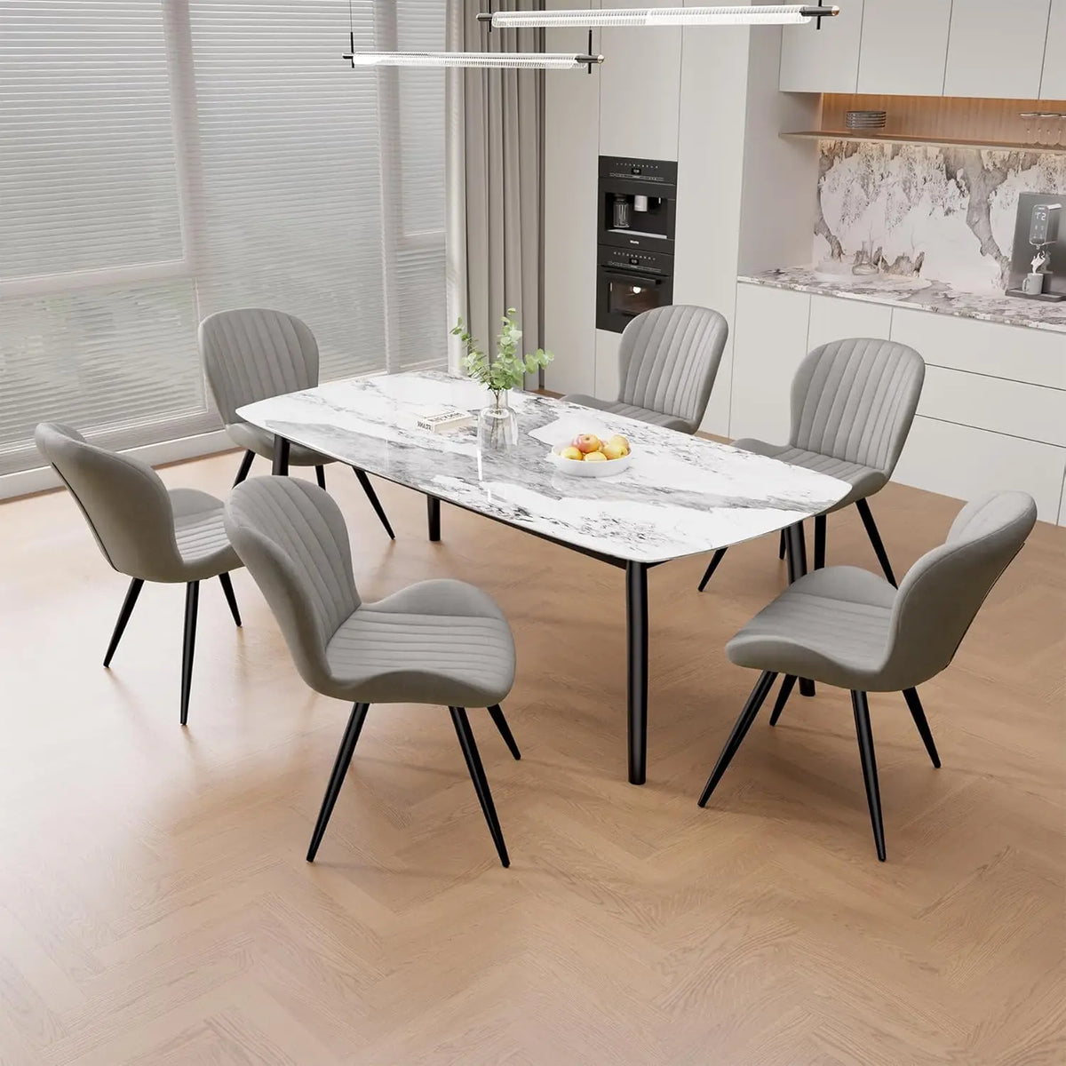 Dining Chairs Set of 6, Modern Dining Room Chairs Comfy Backrest Thick Upholstered Kitchen Chairs 19IN Height with Metal Legs