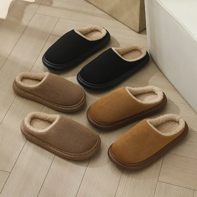 Unisex Indoor Outdoor Winter Slippers Anti-Slip Sole Slip-On Soft Warm Black Comfort Home Casual Shoes Easy Clean Design