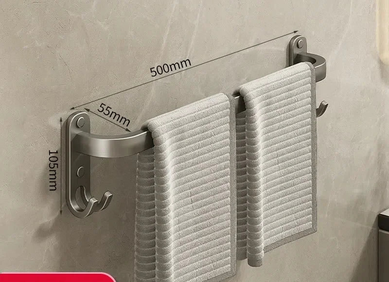 Gun Gray Towel Rack Non Perforated  Bathroom Wall Mounted Bathroom Towel Hanging Pole Storage Rac  Bathroom Storage Rack
