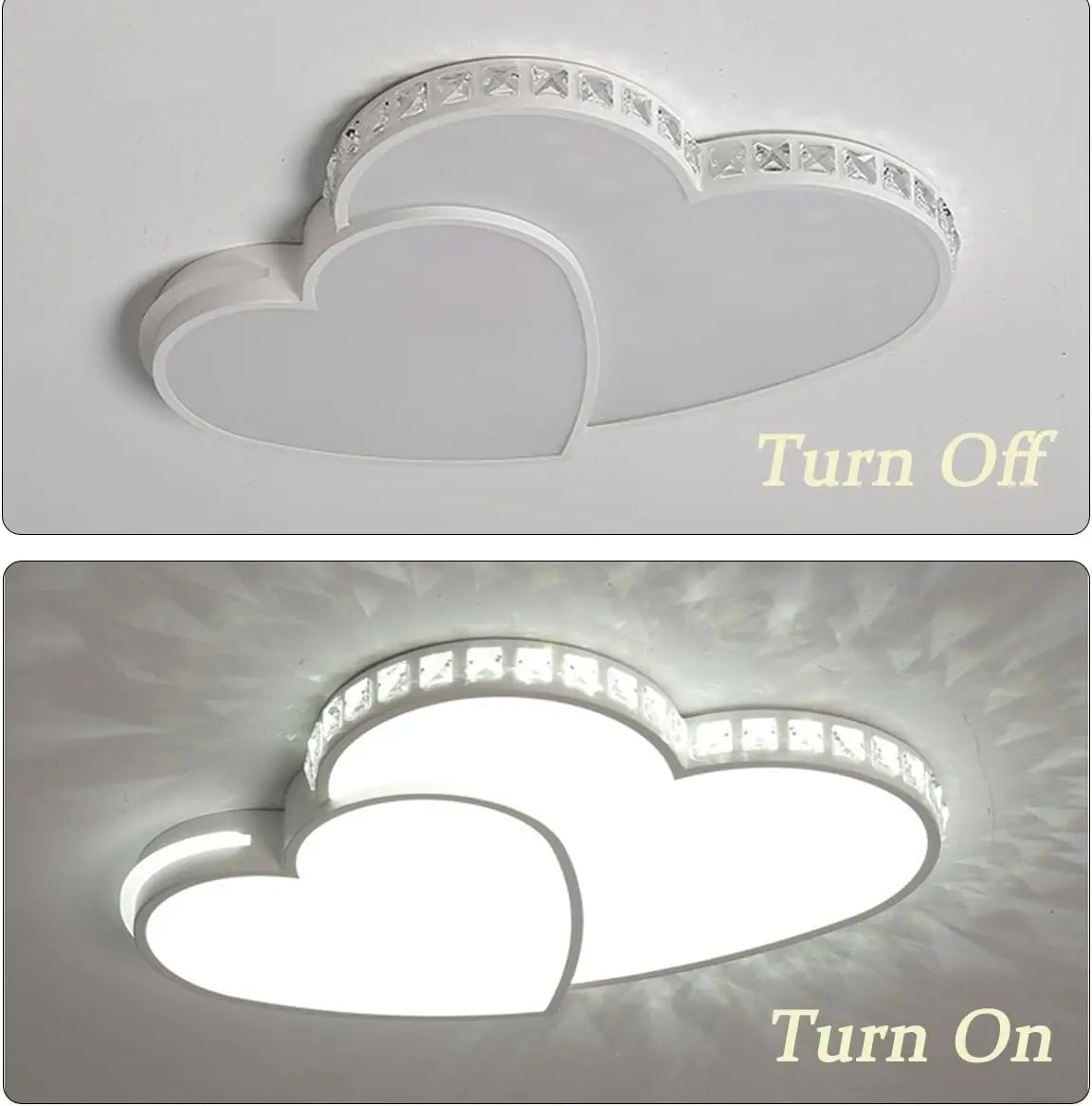 10 Heart Shaped Crystal LED Ceiling Light, Modern Crystal Shining Flush Mount Ceiling Light Lamp Romantic Heart Light Fixture