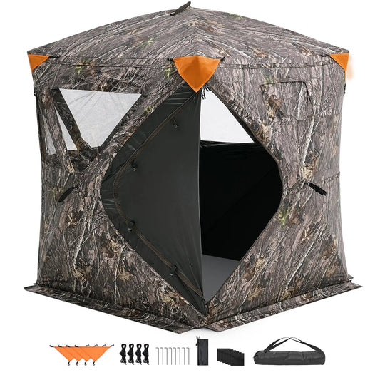 SucceBuy Hunting Blind, 270° See Through Ground Blind, 2-3 Person Pop Up Deer Blind for Hunting with Carrying Bag, Portable Tent