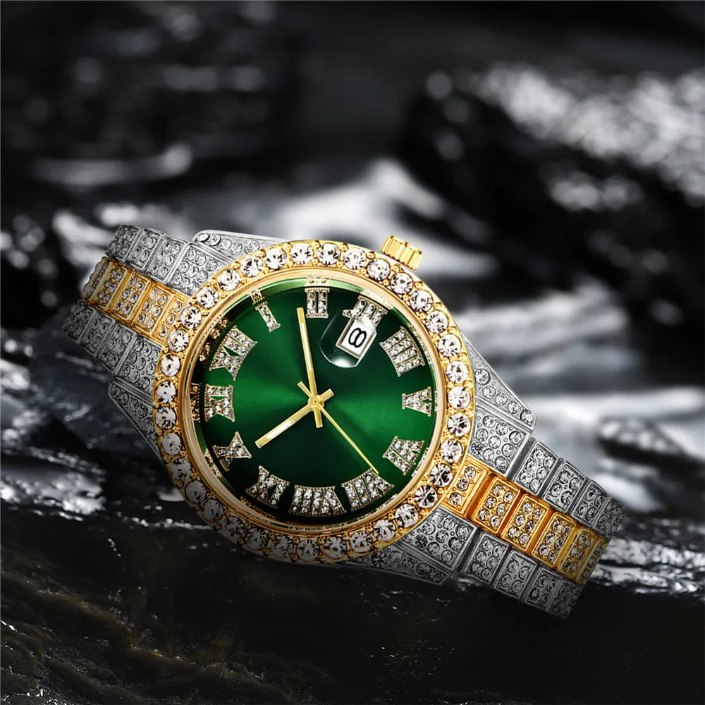 New 2025 Watch For Men Luxury Iced Out Diamond Quartz Men's Watches Calendar Hip Hop Male Clock Relogios Masculino Drop Shipping