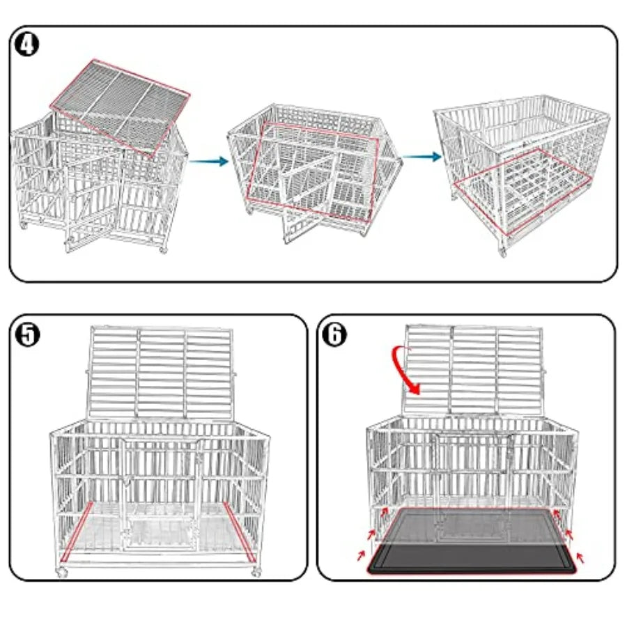 37 Heavy Duty Stainless Steel Dog Cage Kennel Crate and Playpen for Training Small Dogs Indoor Outdoor Use with Double Doors Lo