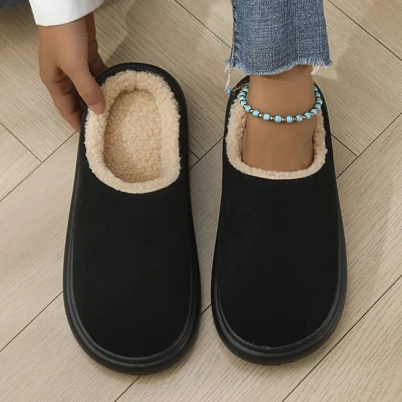 Unisex Indoor Outdoor Winter Slippers Anti-Slip Sole Slip-On Soft Warm Black Comfort Home Casual Shoes Easy Clean Design