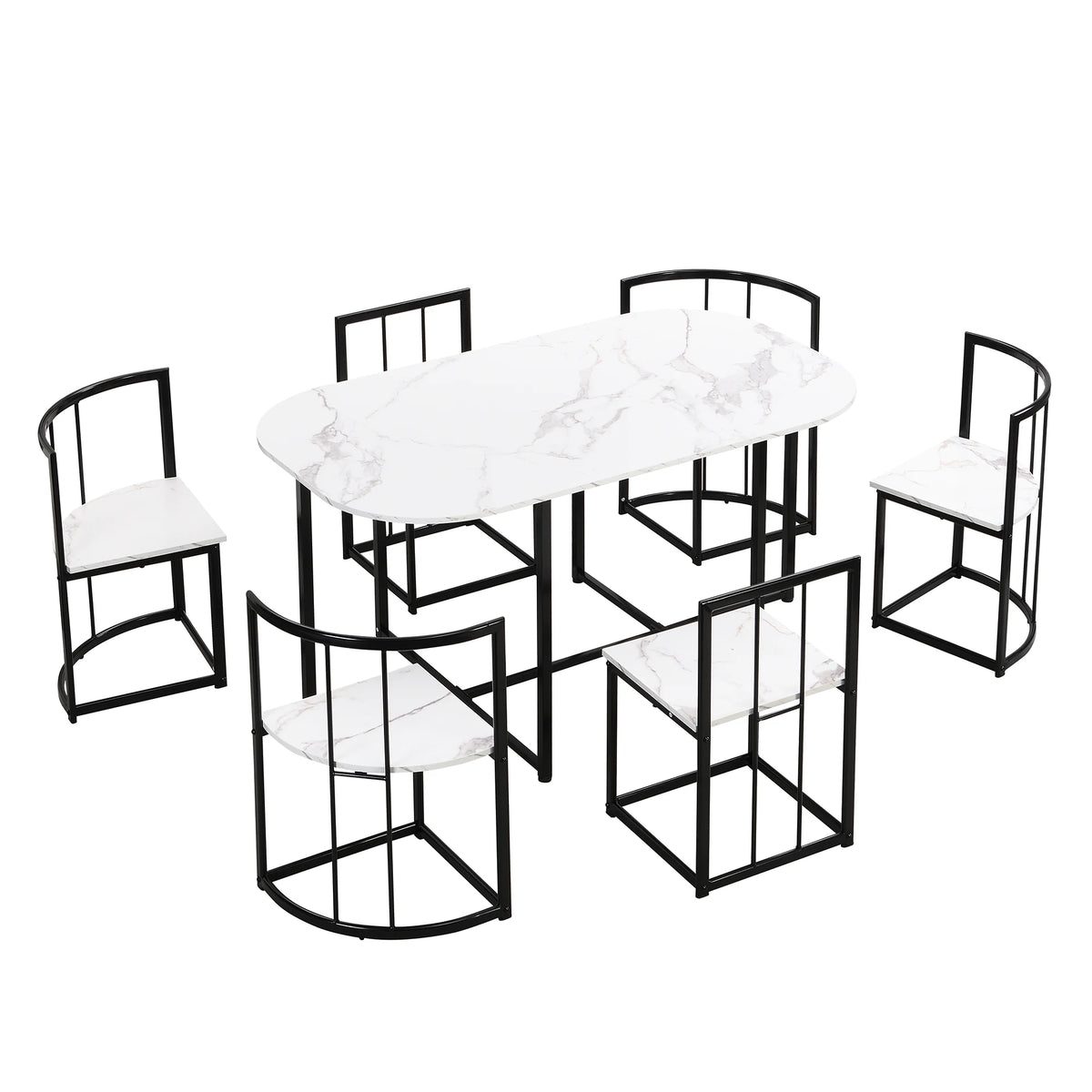 TOPMAX Modern 7-Piece Dining Table Set with Faux Marble Compact 55Inch Kitchen Table Set for 6