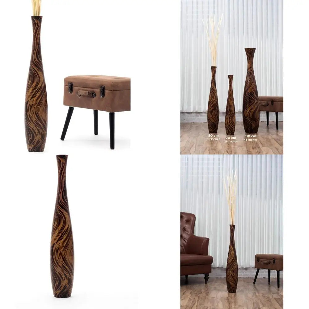 Large Brown Wooden Floor Vase - 34 Tall for Home Decor & Fake Plants
