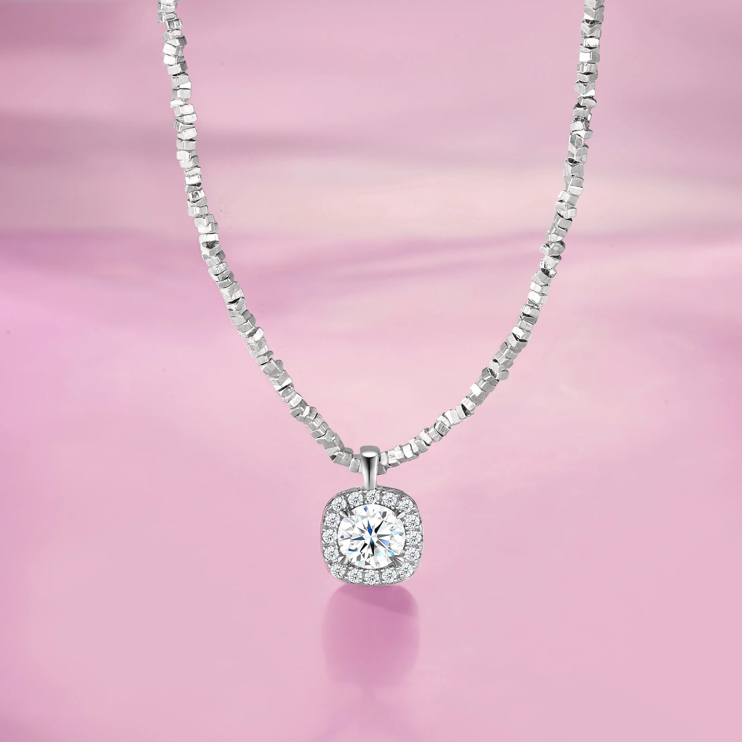 JIUZUAN Sparkling Moissanite Square Pendant Necklace S925 Silver Plated 18K White Gold Luxury Polished Moissanite Necklace