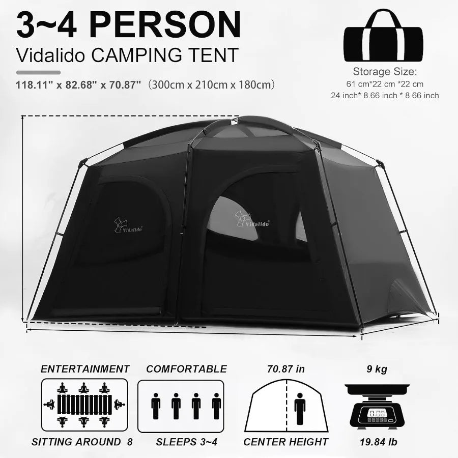 Tents3-4 Person Camping Tent with Extended VestibuleWeather Resistant Family Tents with Breathable Mesh WindowsEasy Install Wat
