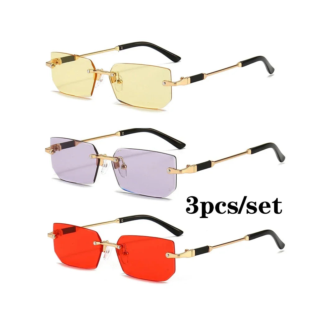 Fashion Rimless Rectangle Sunglasses Popular Women Men Shades Small Square Sun Glasses For Female Male Summer Traveling Oculos