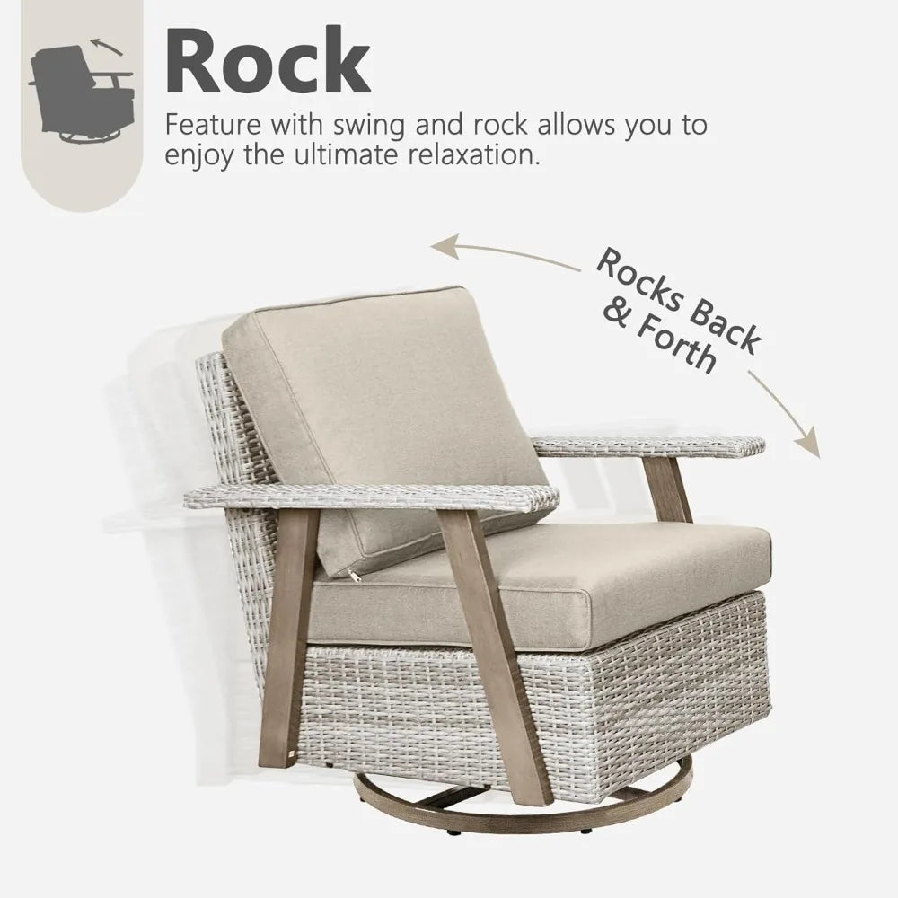 2 Pieces Oversized Outdoor 360° Swivel Rocker Patio Chairs Set, Swiveling Rocking Glider Chairs Set of 2, PE Wicker Rattan Outdo