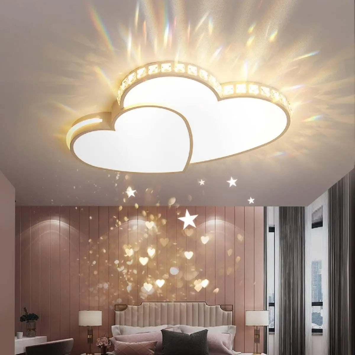 10 Heart Shaped Crystal LED Ceiling Light, Modern Crystal Shining Flush Mount Ceiling Light Lamp Romantic Heart Light Fixture